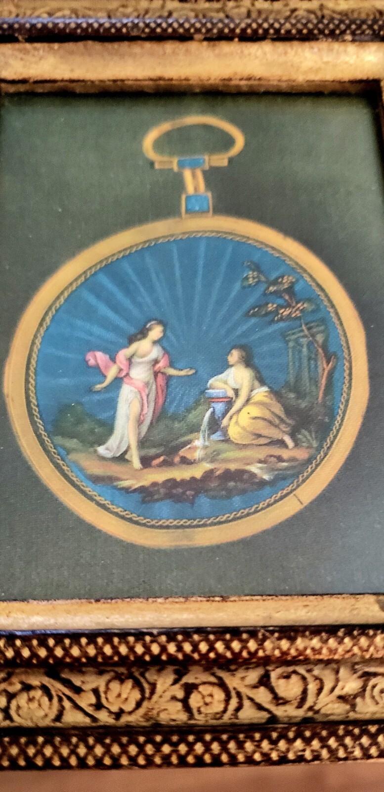 Vintage Italian Framed Painting On Silk 4×5 Made In FLORENCE Fast Shipping