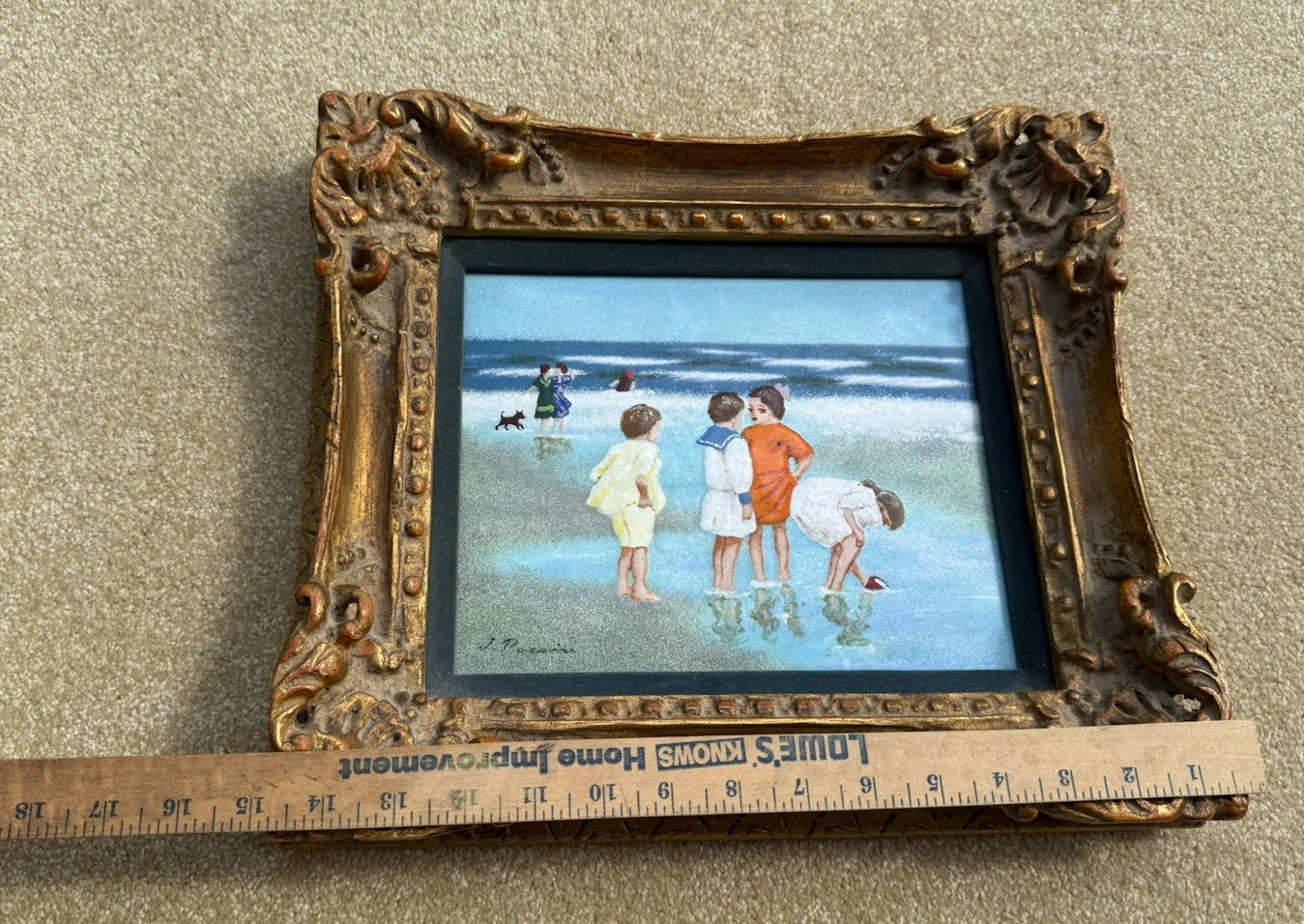 Girls On Summer Beach Signed French Impressionist On Copper Enamel Painting