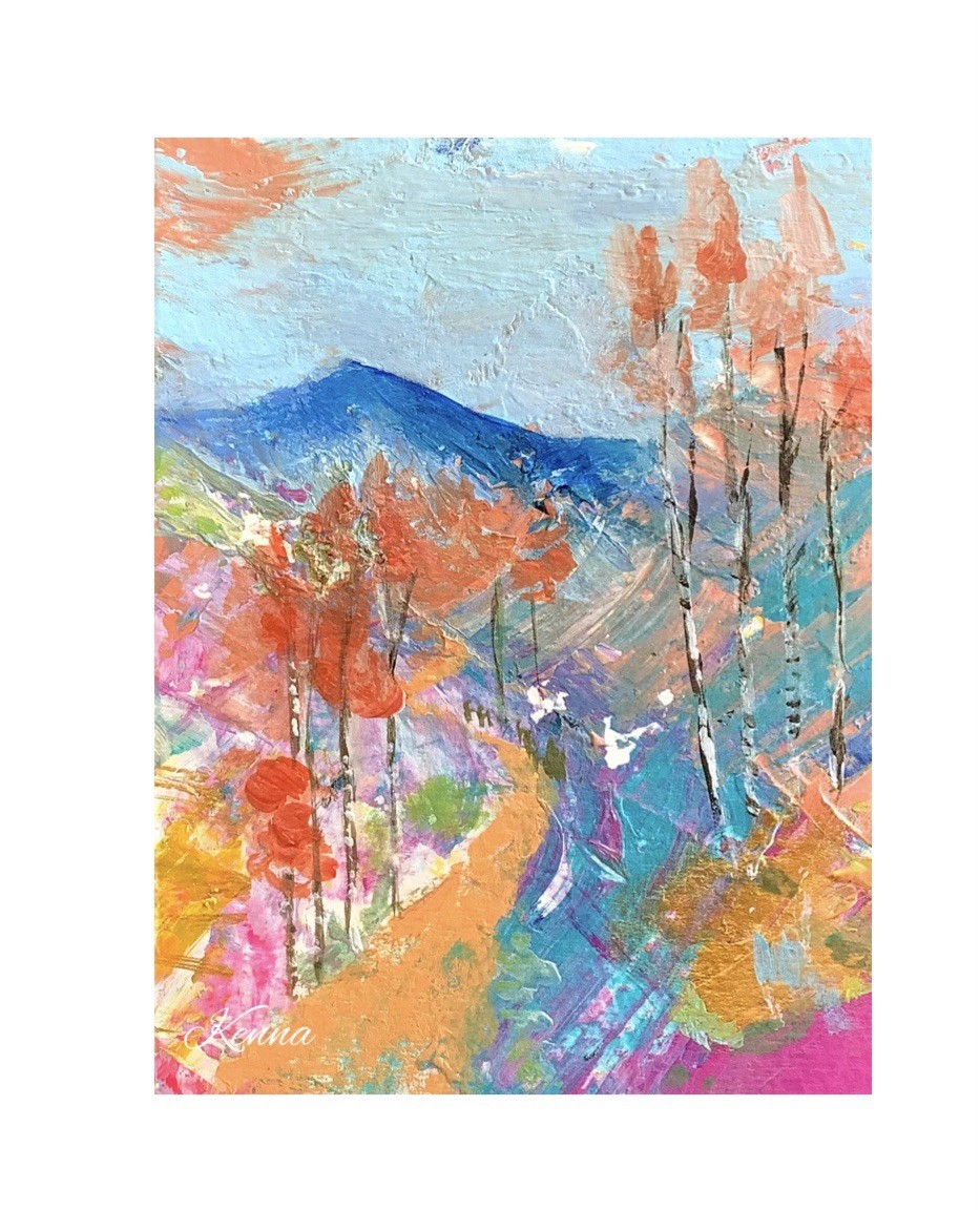 Aceo By Kenna Painting Acrylic Pallet Knife Mountain Original 2.5” X 3.5” Signed