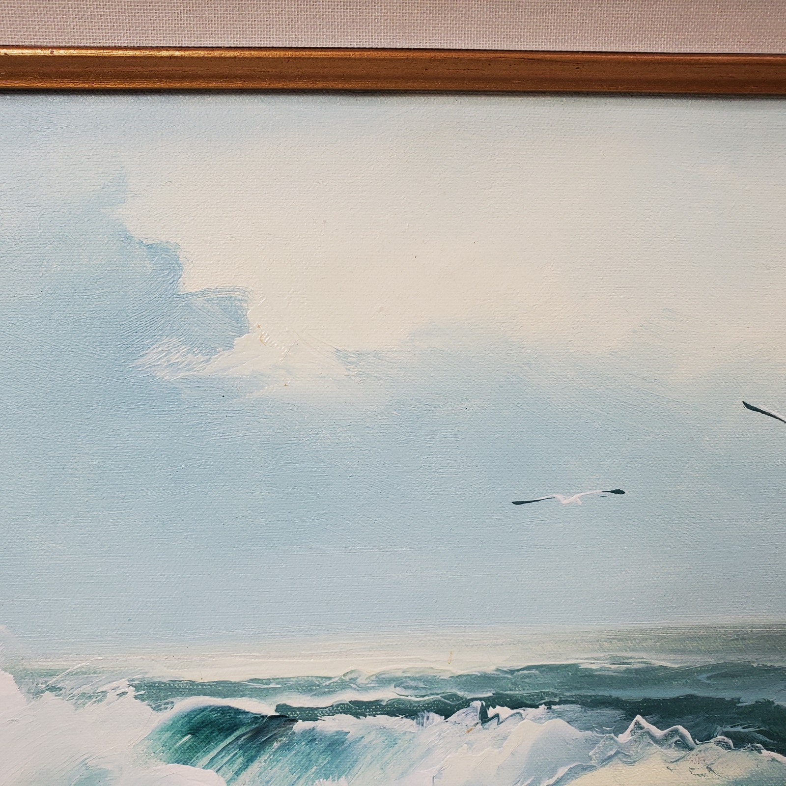 VTG Gene Ho Original Oil Painting Seascape Wave Ocean Art Framed 23.5×19.5
