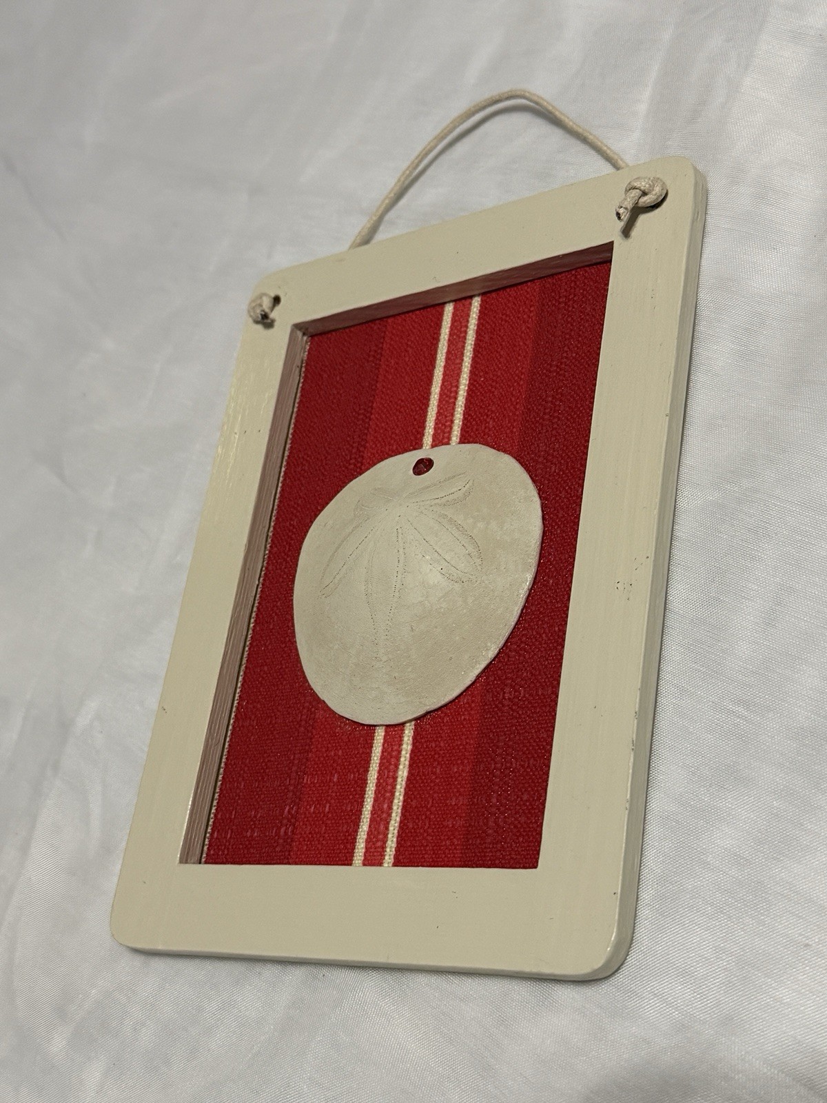 Sand Dollar Seashell Handmade Art Beach House Ocean Red Decor On Wood Plaque