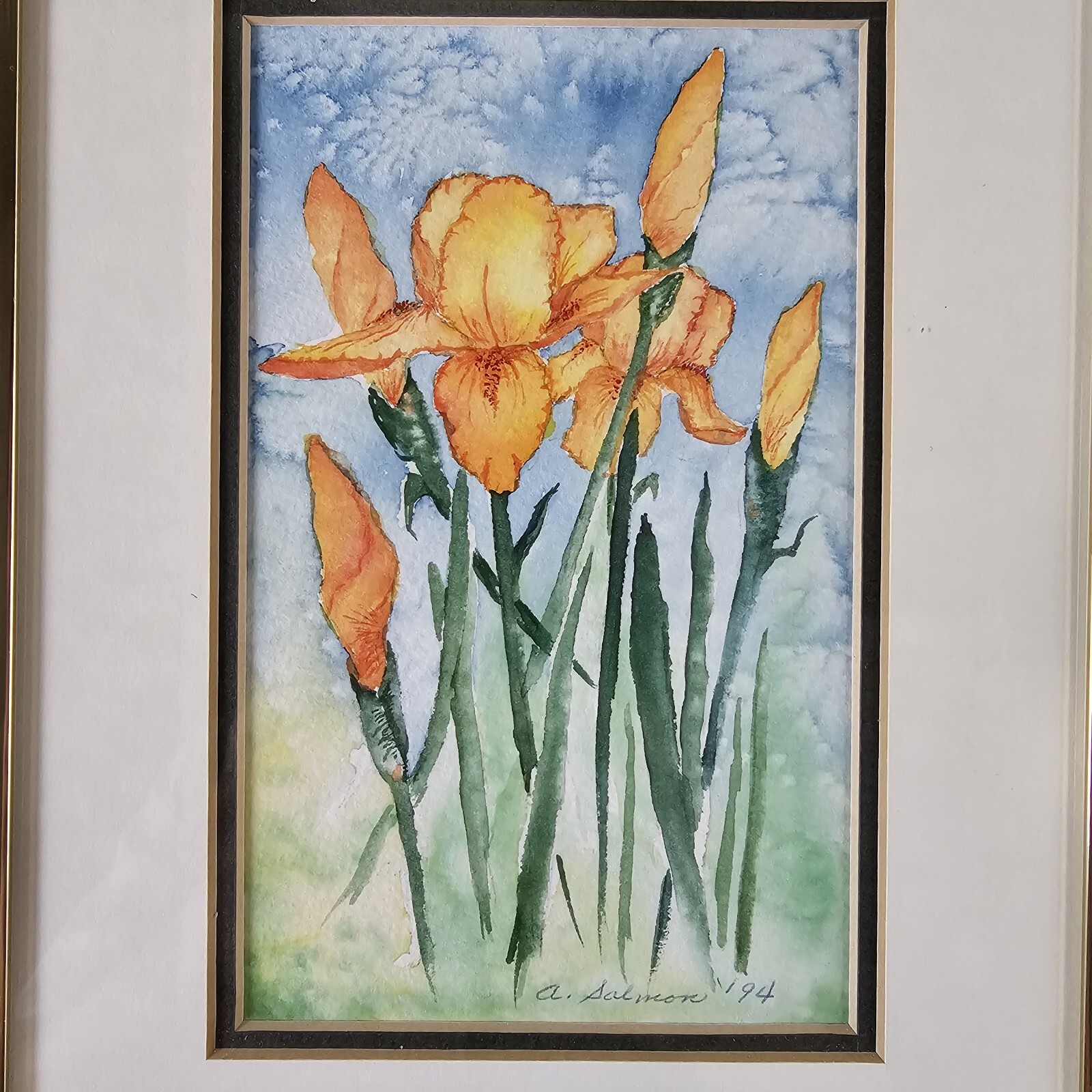 Signed Original Agnes Marie Salmon Watercolor Painting 9.75×7.25 Framed Art
