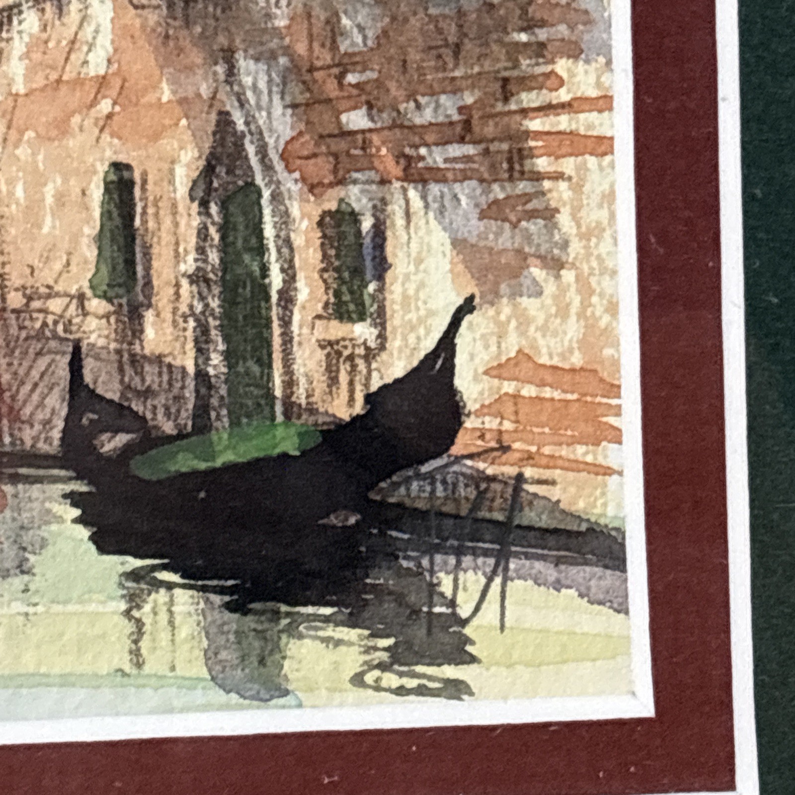Venice Paintings Pair Signed Watercolor Gold Frame Vintage Canal Gondolier