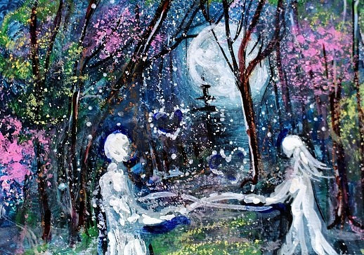 ACEO Original Painting Divine Energy Soul Union Self TWIN FLAME Love Stars ART