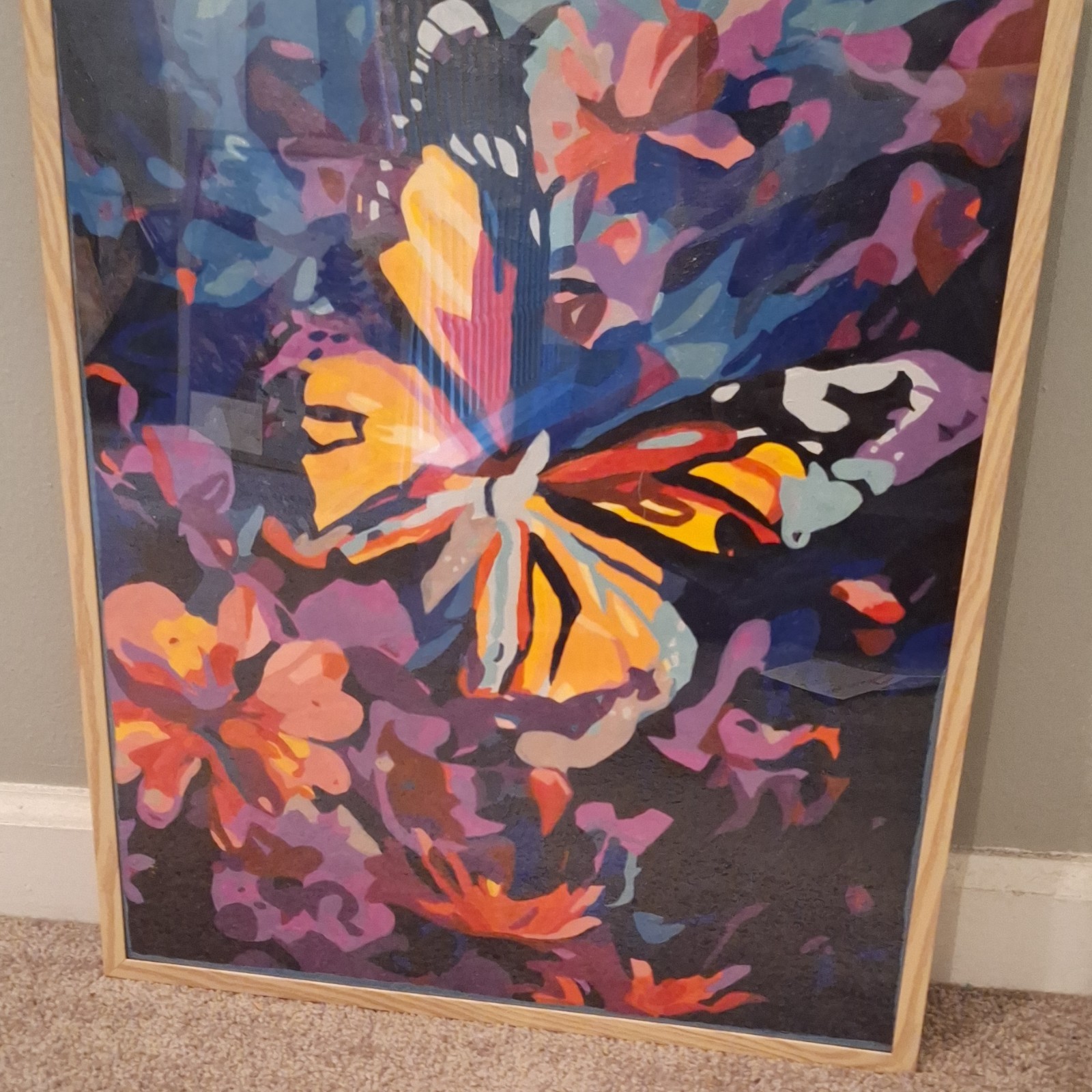 Modern Abstract Framed Butterfly Floral Painting Nature Animals Single 16 X 20