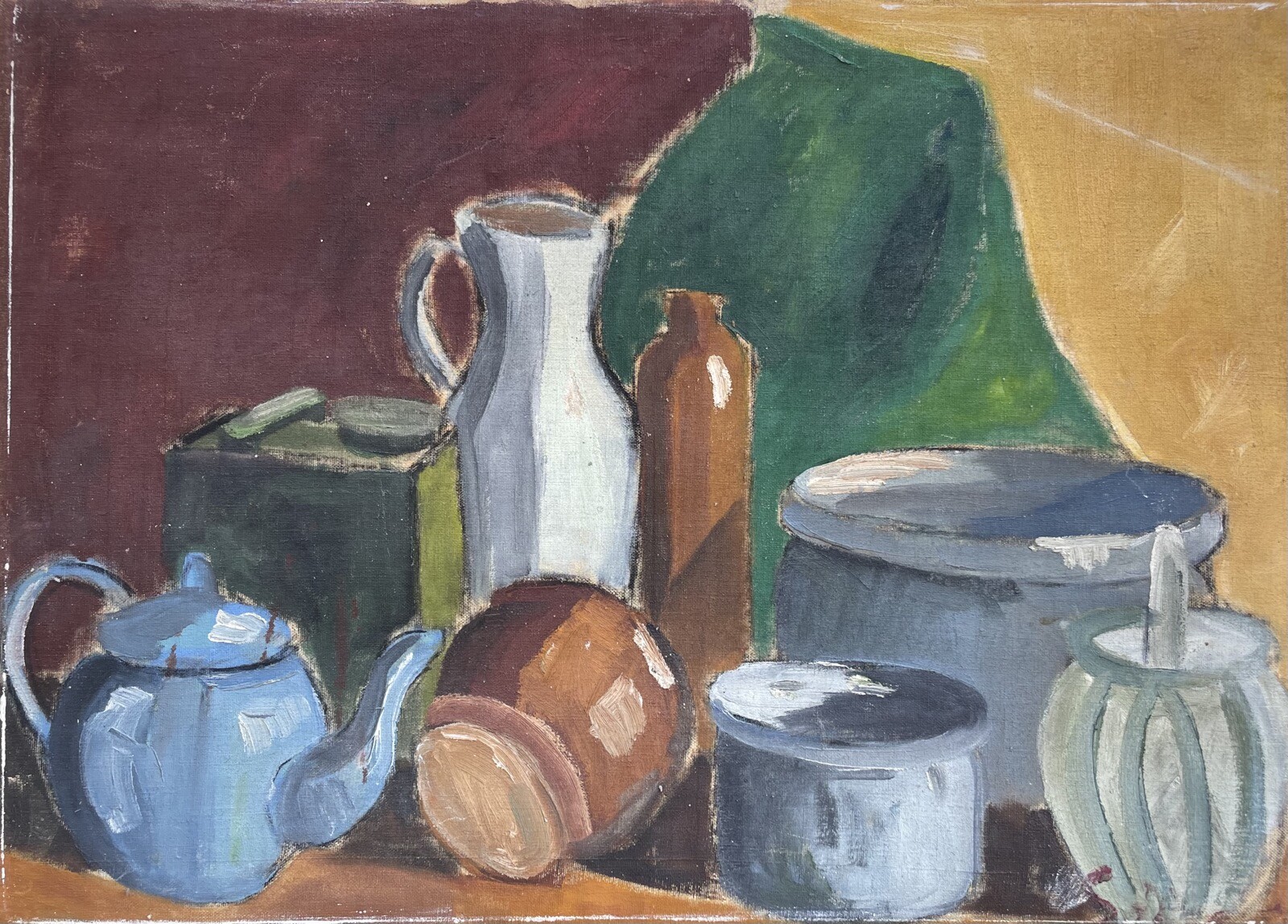 Oil Painting Expressive Modern Still Life with Vessels Jug Pots Pitcher 63x45cm