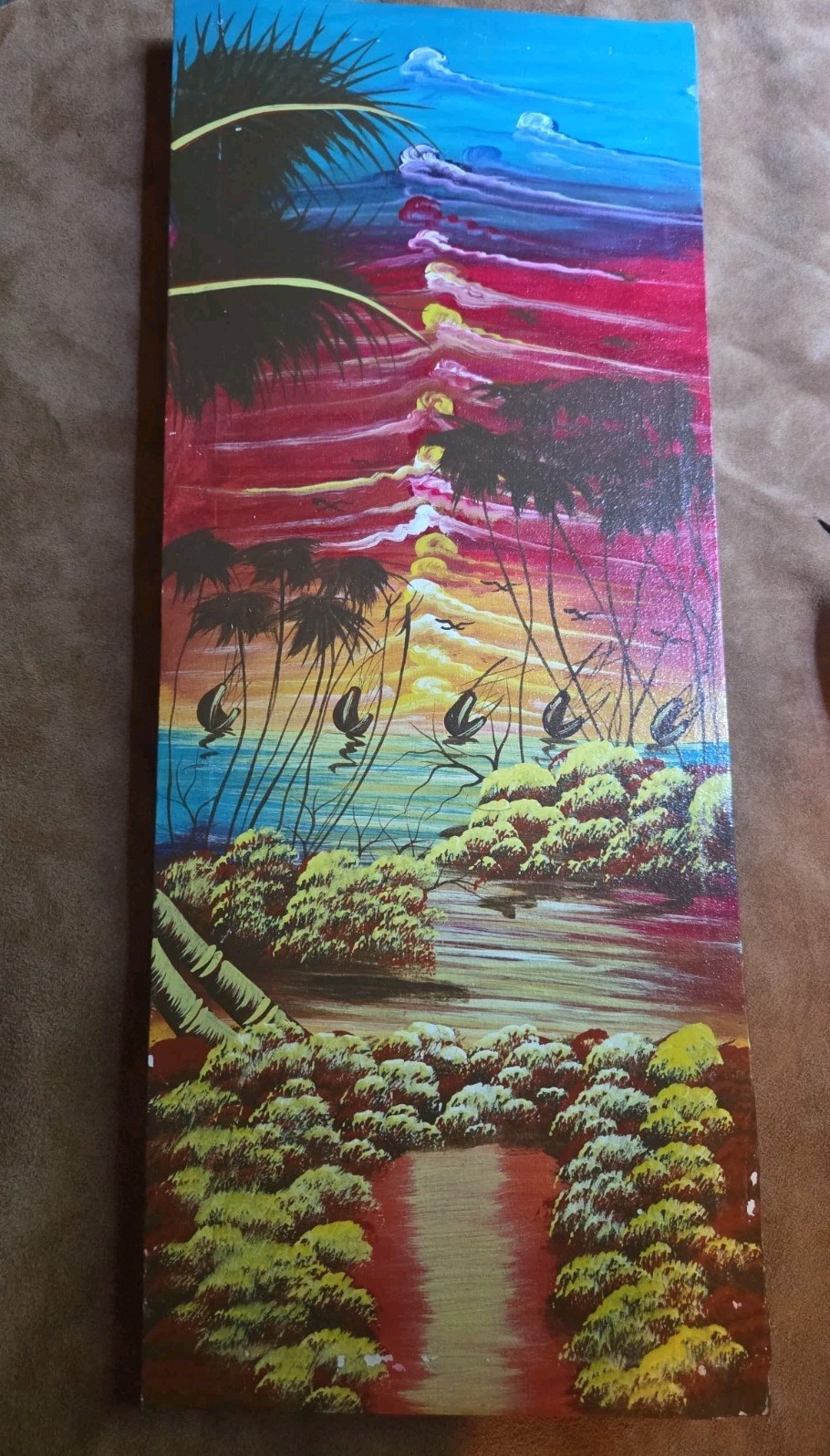 Tropical Beach Sunset Acrylic Painting 8″x20″