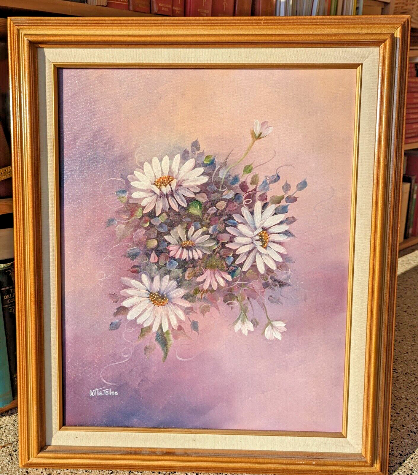Dottie Telles Original Floral Oil Painting California Artist Framed Daisy Purple