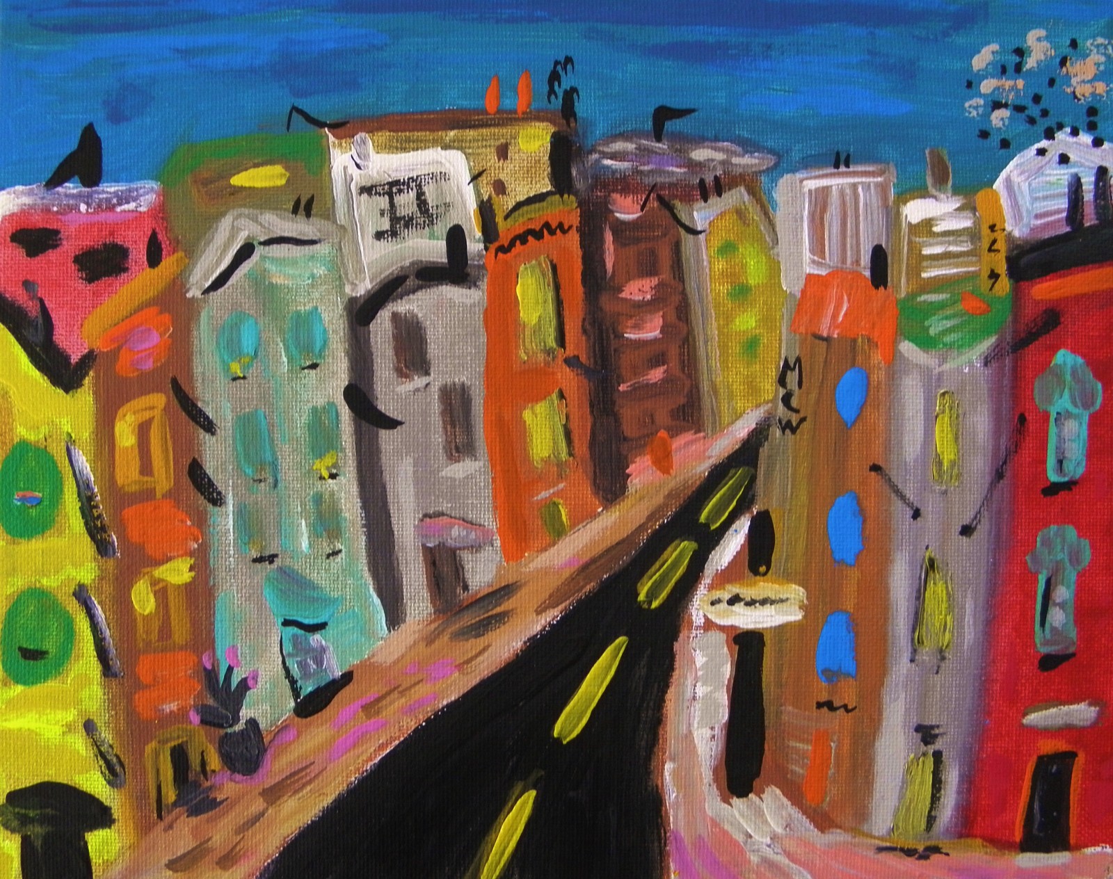Original CITY Landscape Naive Raw Realism Folk OUTSIDER Mary Carol art MCW