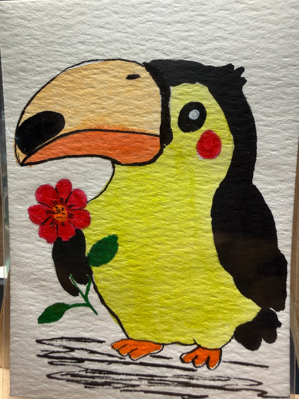 ACEO Original OOAK Signed (Not a Print) «Toucan Love» Tropical Bird & Flower Art