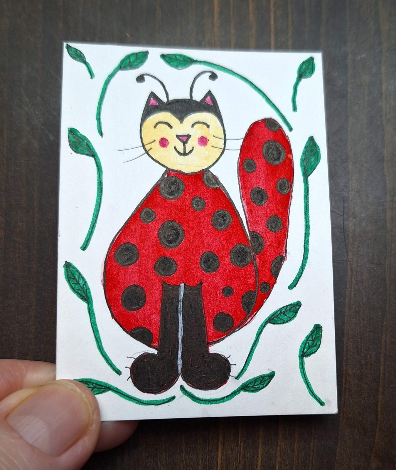 ACEO Original Kitty Cat Cartoon Watercolor Painting by Sandrajean Smith