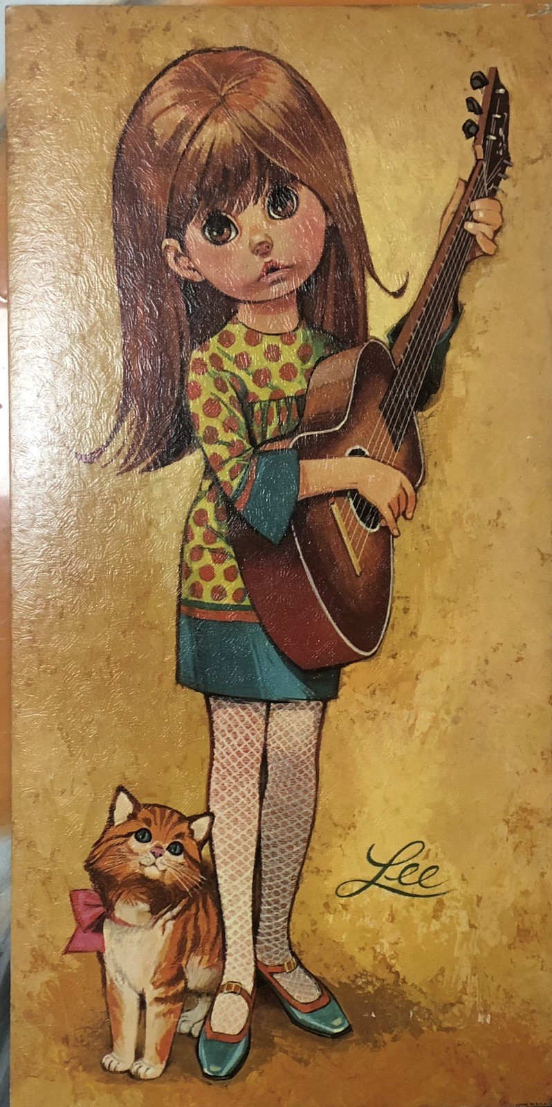 LARGE Vintage Big Eyed Girl And Cat «Go-Go» Teen Rocker 1960s Retro Mod by Lee
