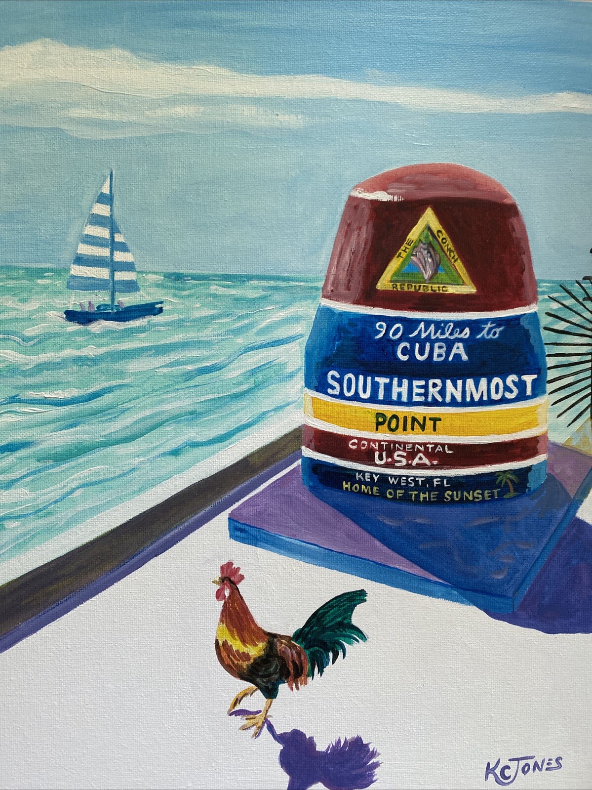 KEY WEST BUOY | Painting Florida Keys Beach K C Jones Sailboat Seascape Art