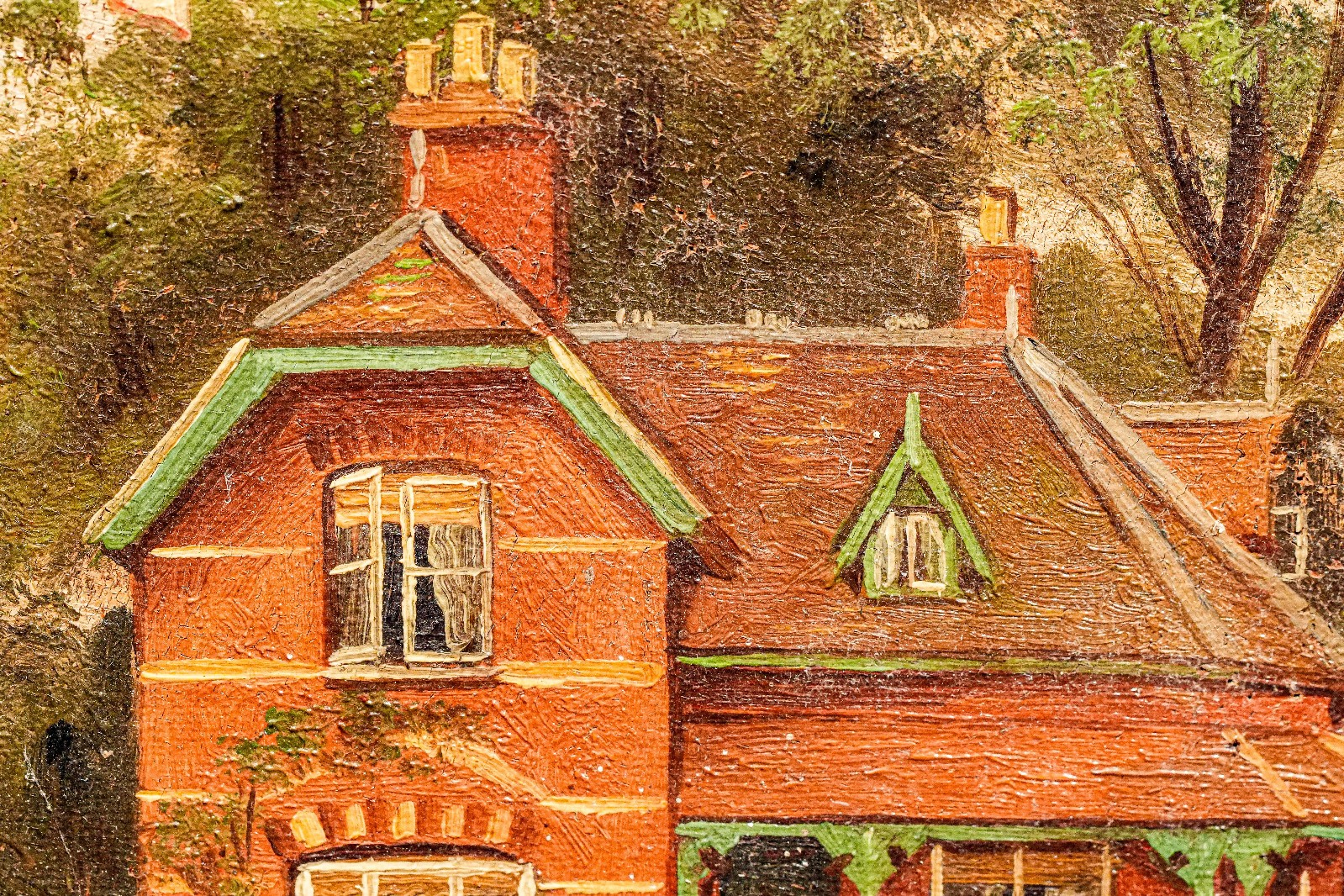 Charming Antique Framed Oil Painting English Cricket Pavilion Sports Victorian