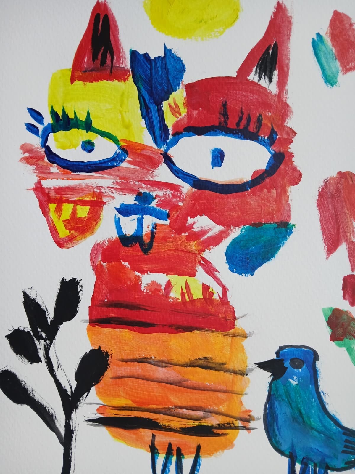 Abstract/Expressionism Cat Drawing 11×14 One of a Kind Colorful Art Painting