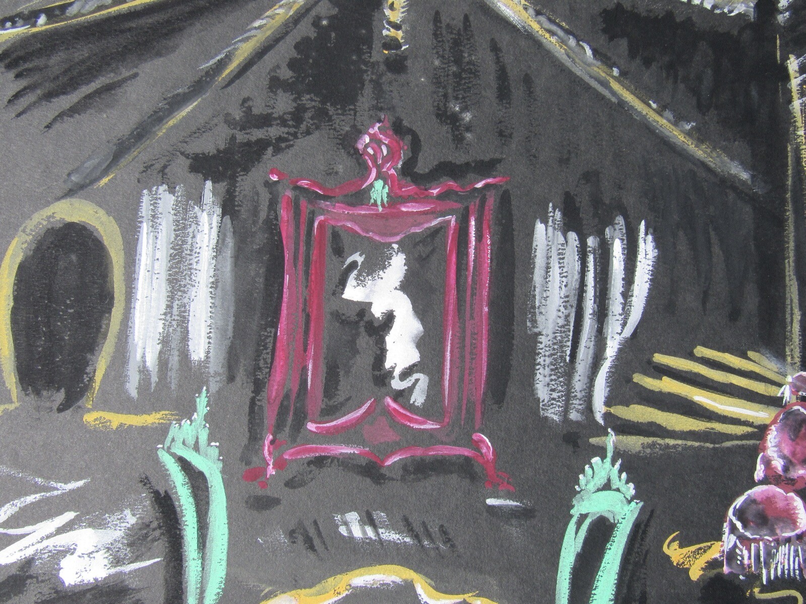 Opera Decor Gouache Drawing Signed by Jacques André Brégère set design painting