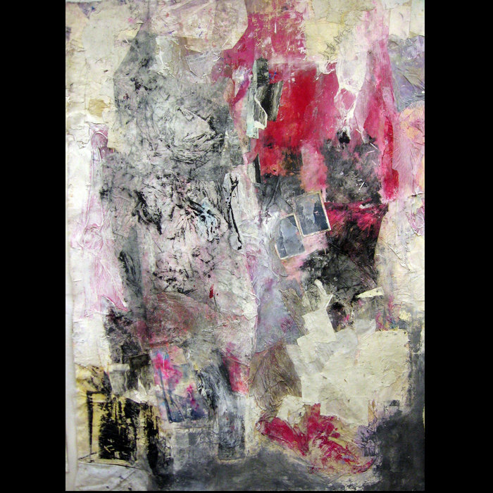 XL Collage Painting in itself modern art unstretched Canvas 87 x 64″ pink giant