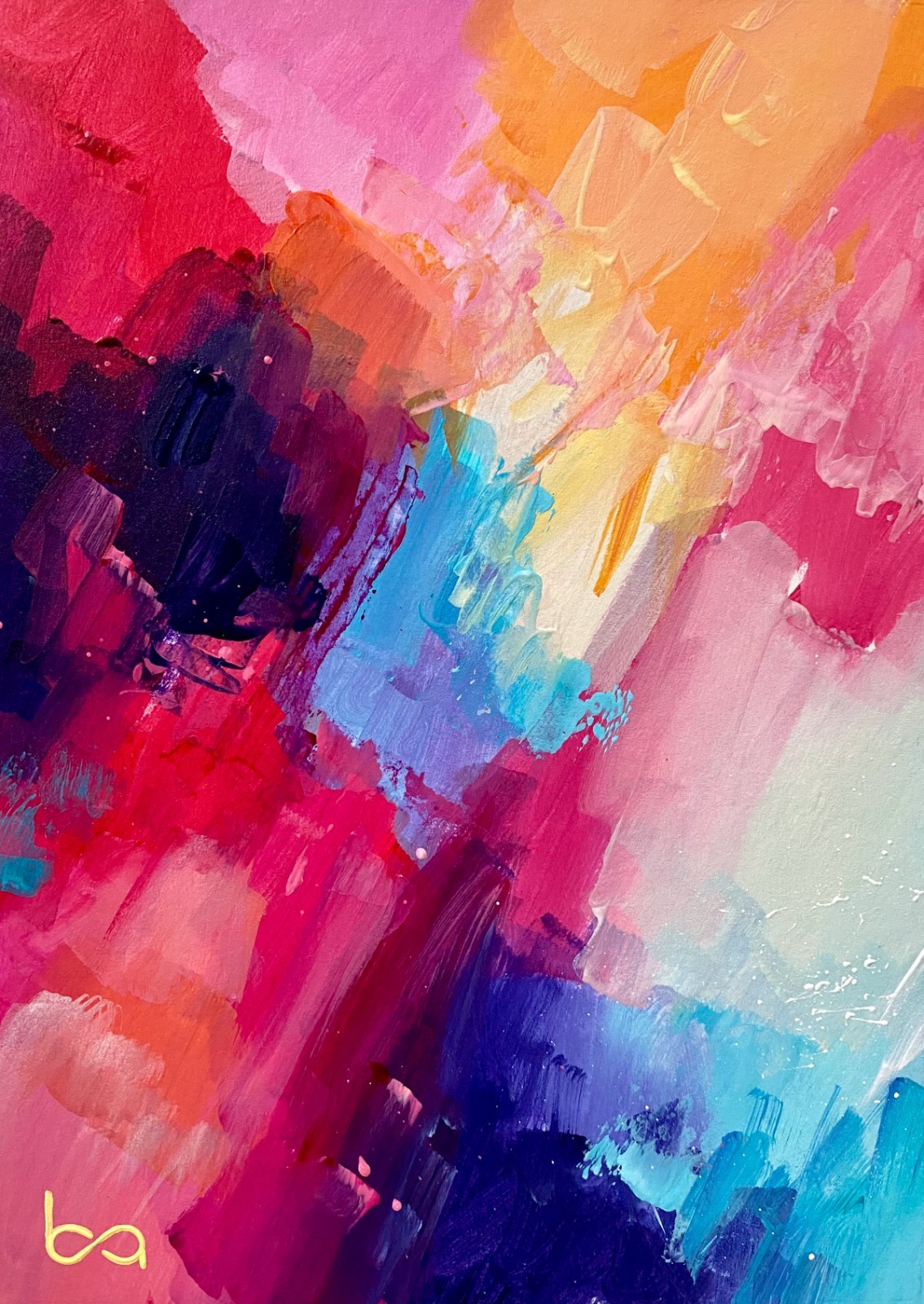 Original Abstract Painting 5×7″ Modern Acrylic Bold Color Palette Wall Decor