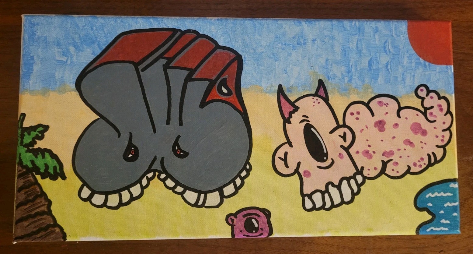 New Original Painting Alien Vacation Pet Space Beach Lowbrow Creature Feature…