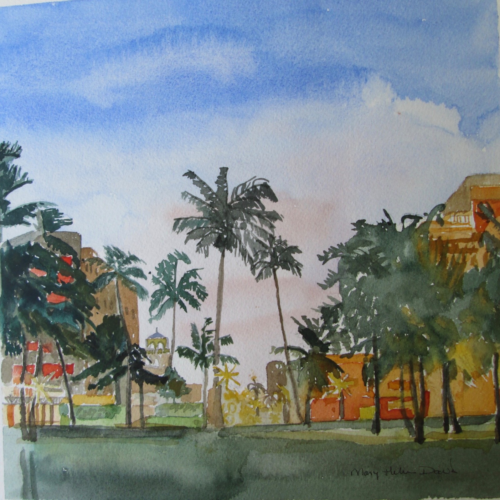 Florida / Original W/C / Framed / 14″ x14″ / Mimi Davis, Artist