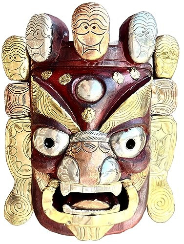 QTS-Handcarved Bhairab Wall Sculpture SolidSingle Wooden 12″Wall Hanging Bhairab