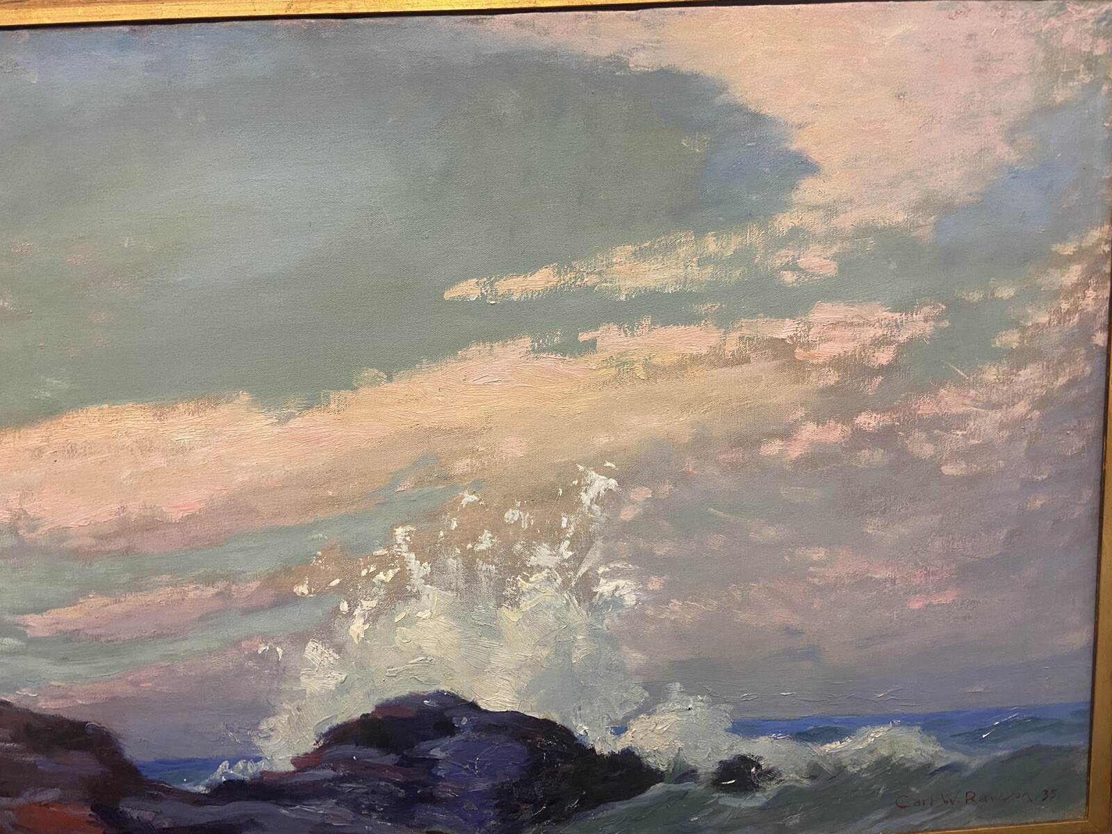 Carl W. Rawson (1884-1970 ) Seascape Seashore Oil/Canvas Signed LR & Dated ‘35