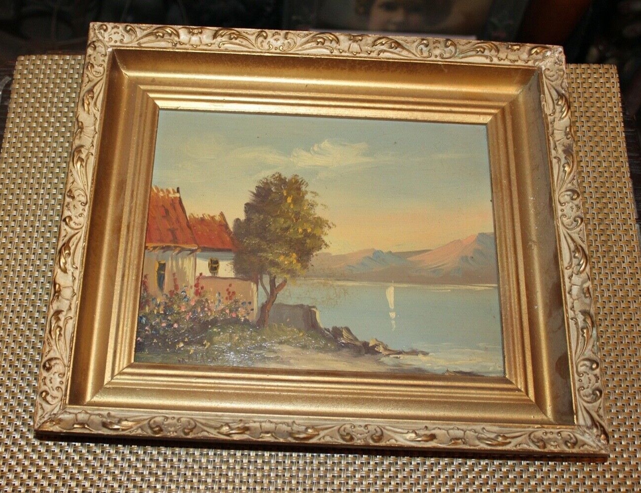 Antique Holland Dutch Oil Painting Ocean House Ocean Boat Signed Painting Framed