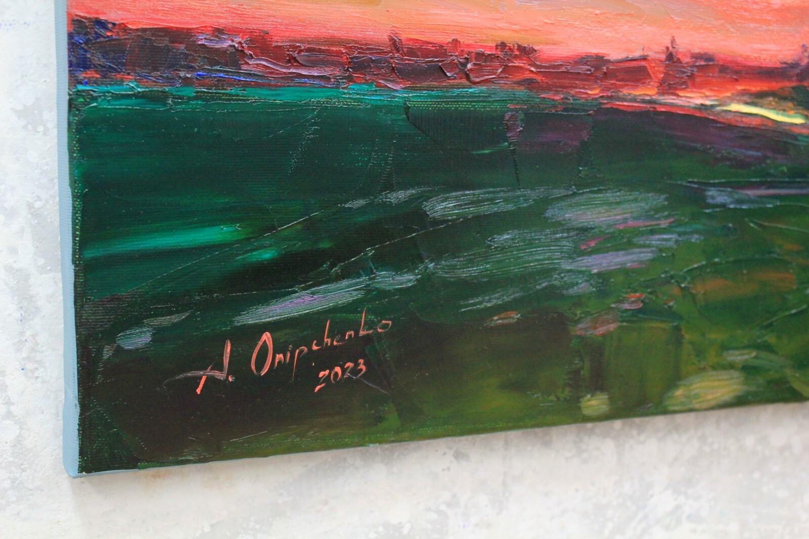 Sunset river painting IMPRESSIONISM original art Oil on canvas by A Onipchenko