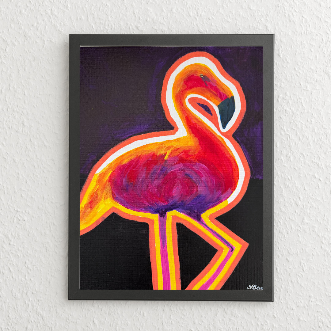 Abstract Expressionism Painting Living Room Wall Art 11×14 Canvas: Neon Flamingo