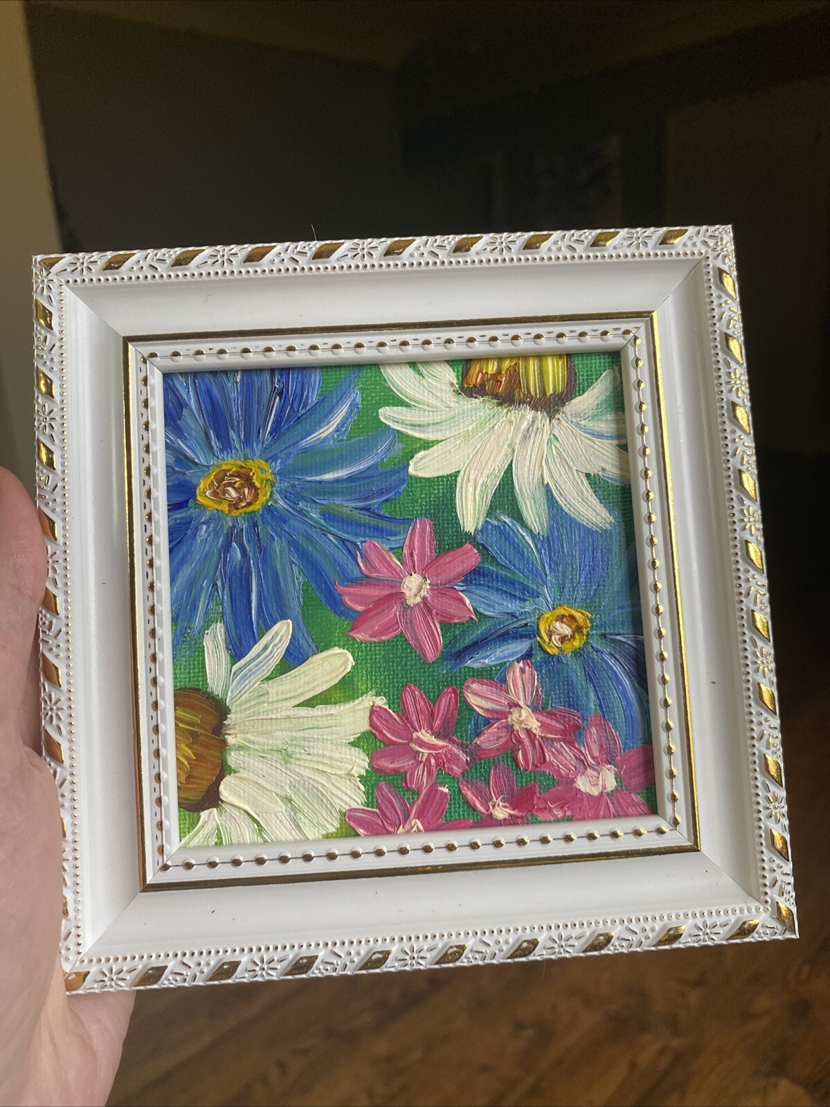 Flowers,Original Oil Painting On Canvas Panel,4/4 Framed