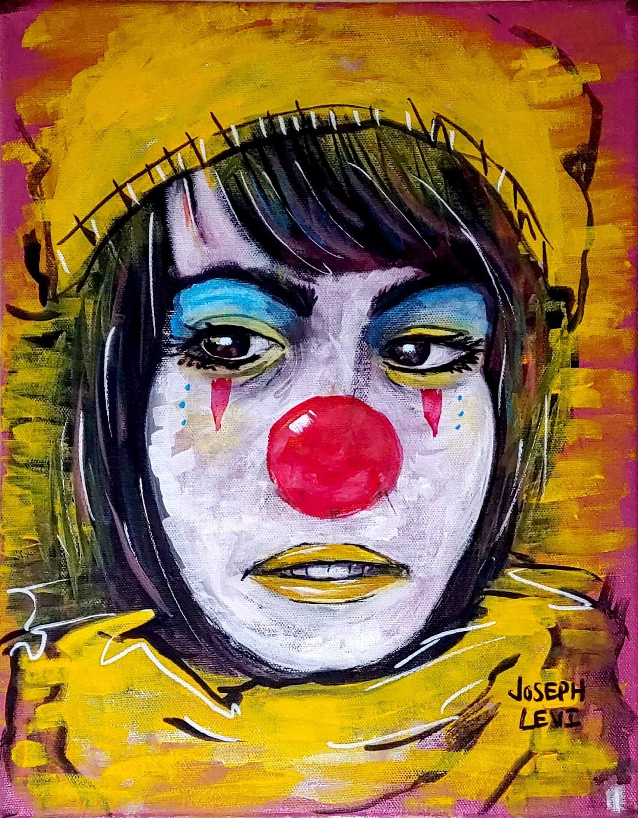 Colorful Contemporary Art 14×11 Original Circus Clown Acrylic Painting Canvas