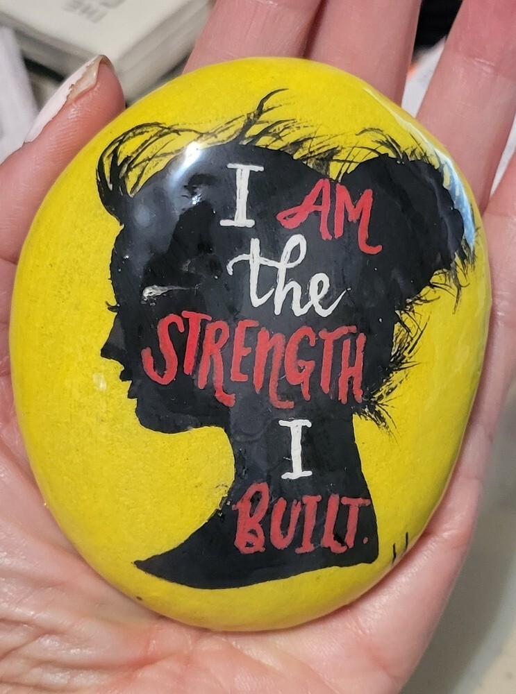 OOAK Hand Painted Rock: Woman Feminist Silhouette Head w/ Epoxy Resin 4″ x 3.25″