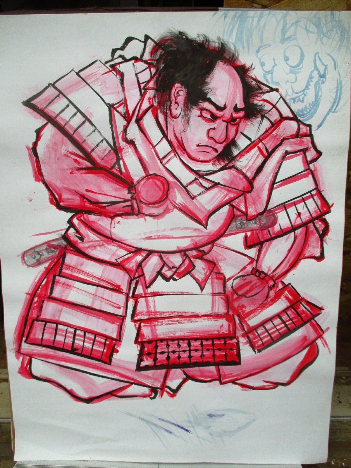 ORIGINAL SAMURAI PAINTING Japanese warrior Asian style Oriental Chinese NINJA