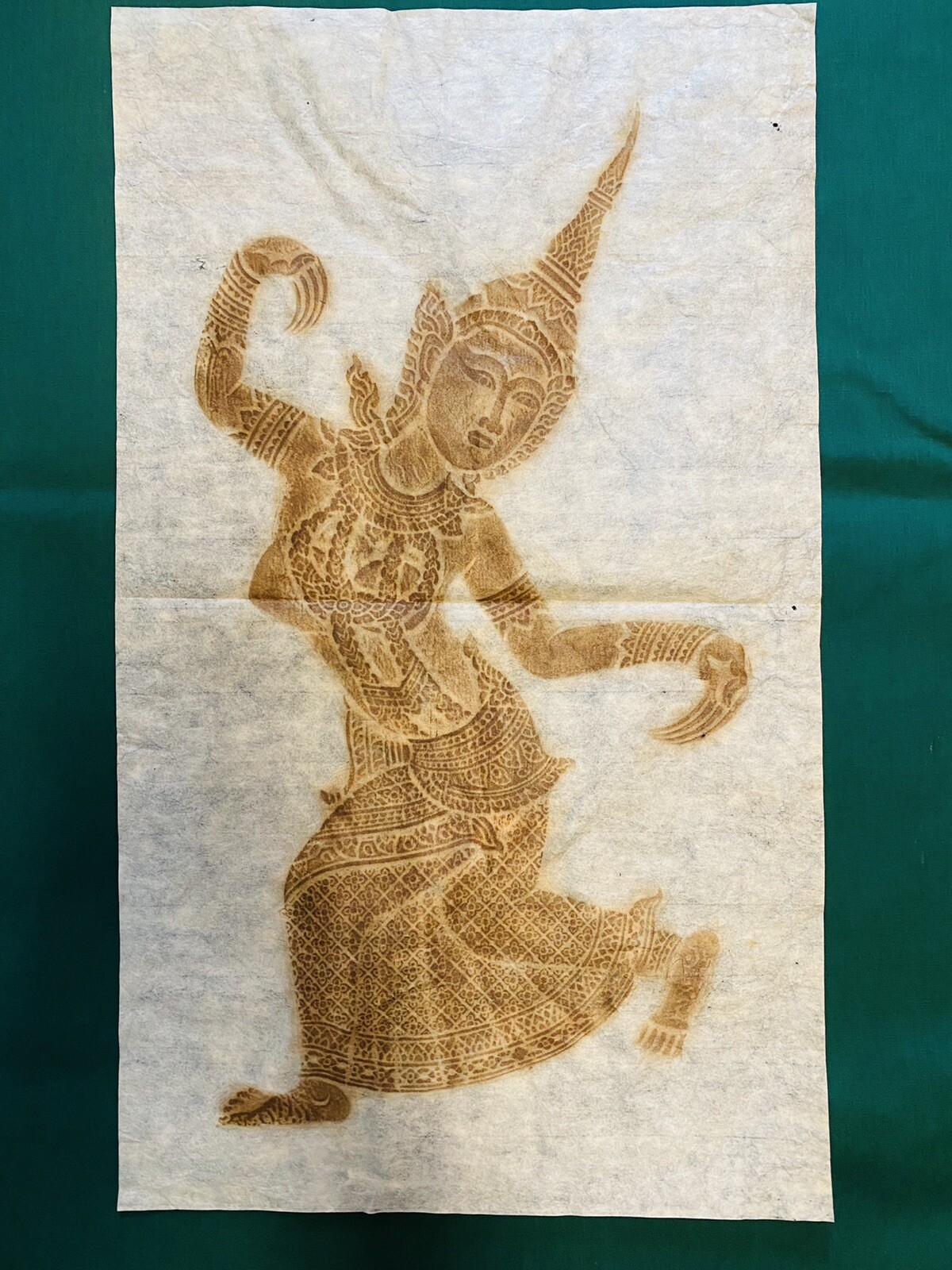 Vintage Thai Rice Paper Art Rubbing Thailand Dancing Lady
