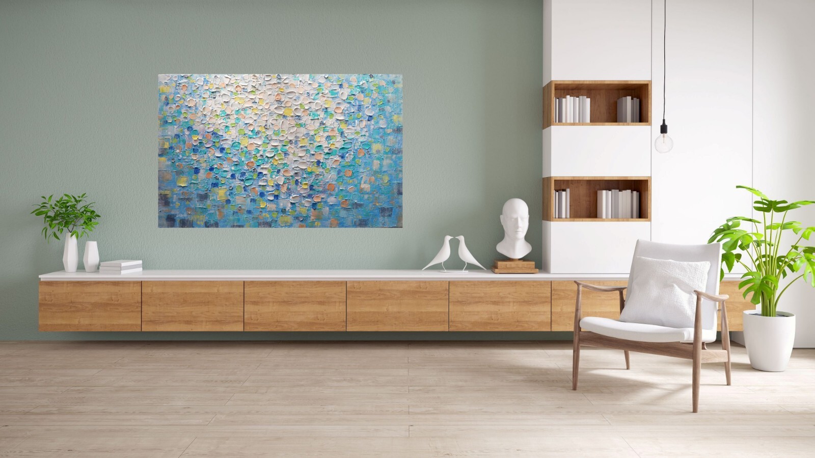 Large Textured Abstract Painting 48×30 Misty Coastal Ocean Water Art Original