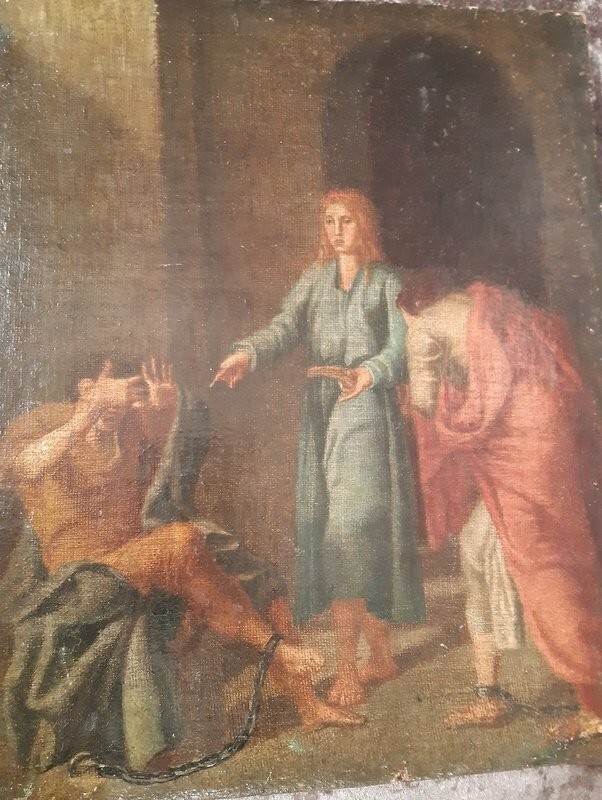 Antique Unique Religious Oil on Canvas Painting Saint Peter Old 17th Century