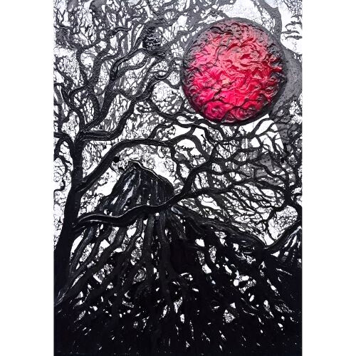 ACEO Original Trees Sun Mountain Mini Art Landscape Abstract Acrylic OOAK NEW