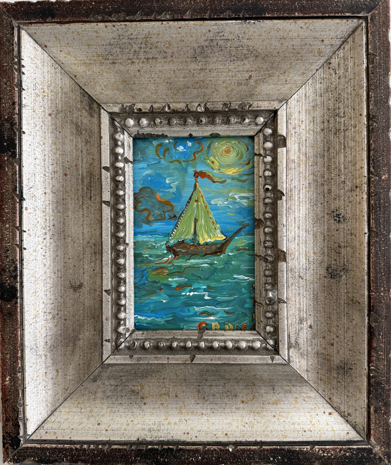 Serg Graff «Clipper «F» Sailing Ship Acrylic Painting Framed Small Nautical Art