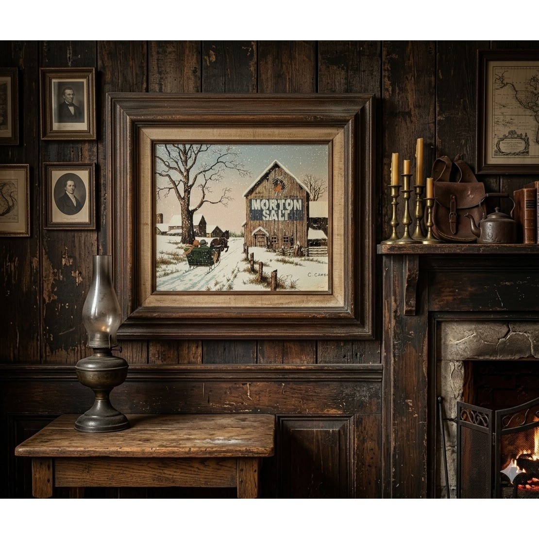 C. Carson Morton Salt Barn Winter Sleigh Scene Framed Canvas Art