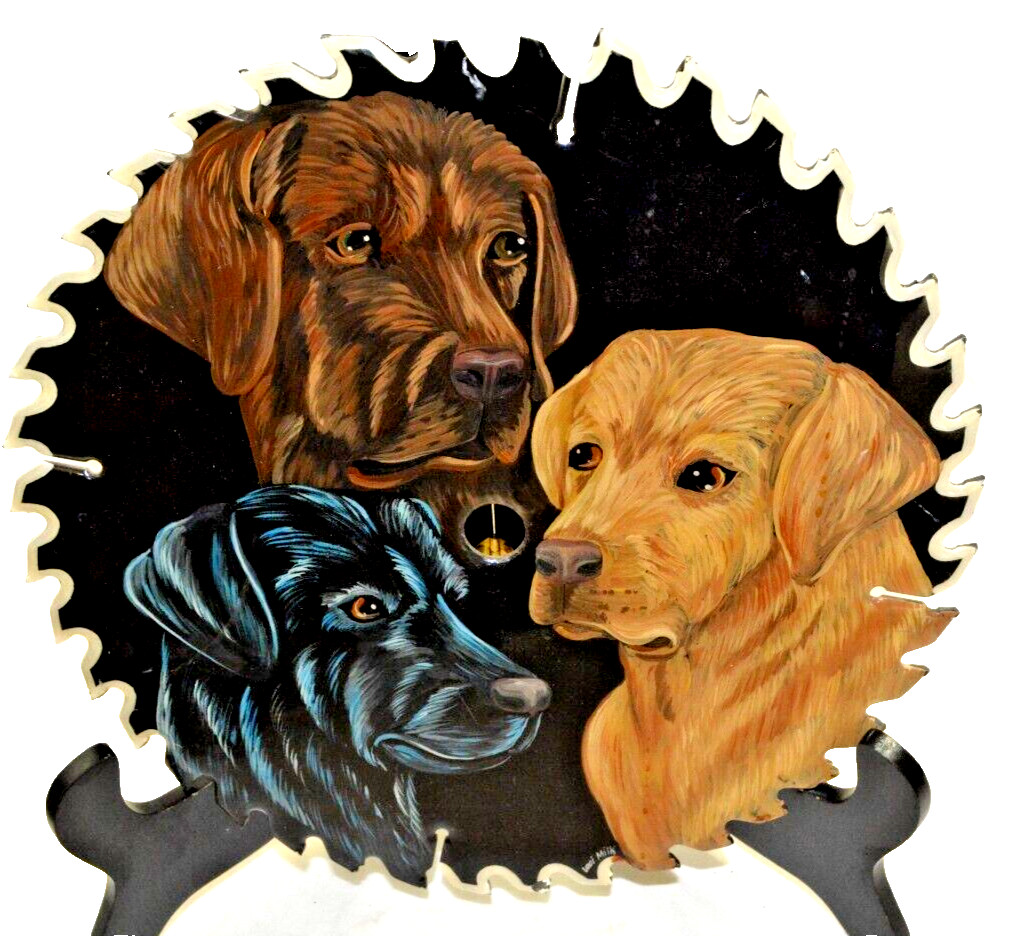Three Labradors by Lori Mills heavy Laquer Top Custom Painted 10″ Saw Blade