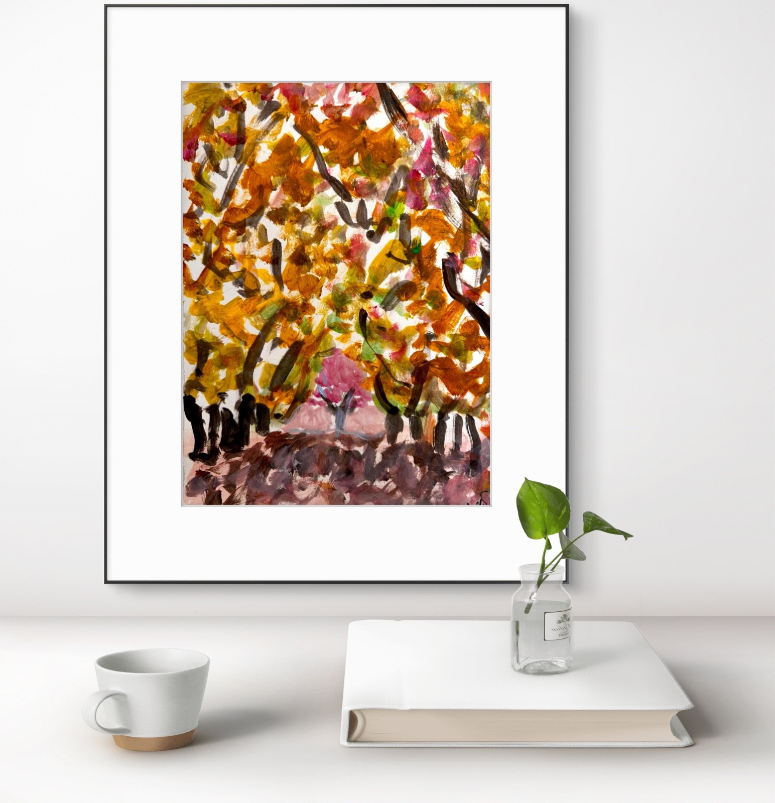 Original Abstract Expressionism 9×12 Fall Hazelnuts Paper Handmade Signed decor