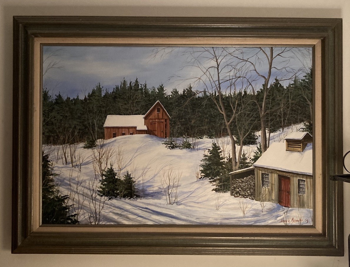 James W. Maddocks Cape Cod Artist Acrylic Canvas Painting 24×36 Winter 1979 Mass