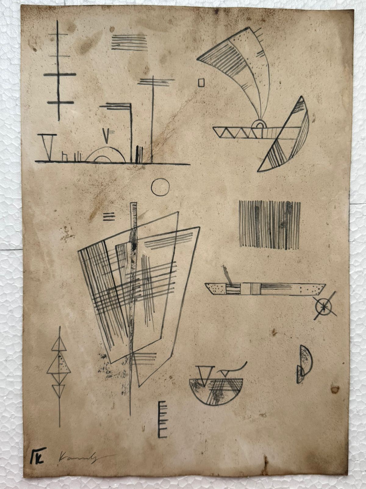 VASILY KANDINSKY painting drawing on old paper signed stamped