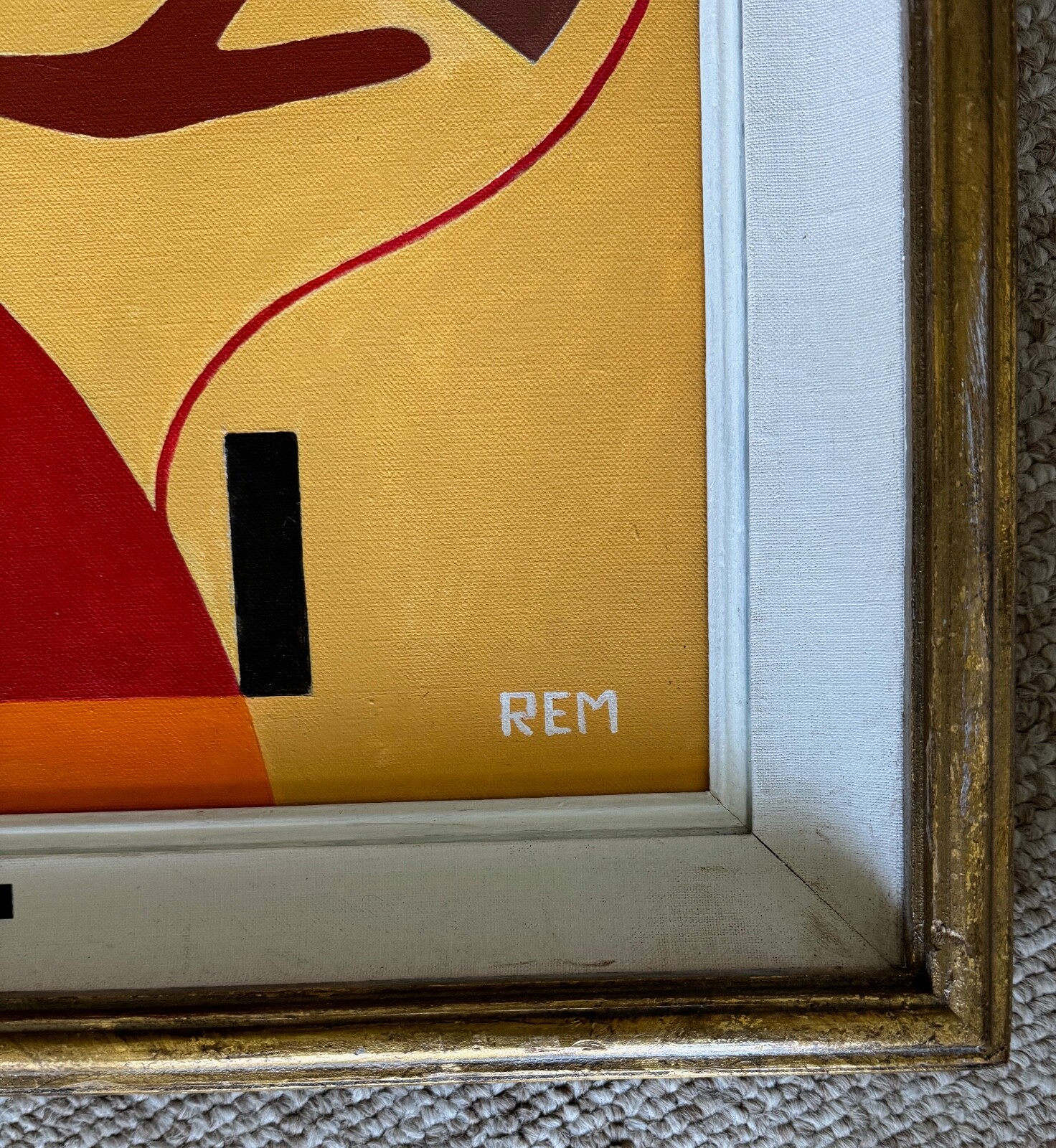 Vintage Surreal Abstract Geometric Painting Art Wall Hanging Signed REM Menges