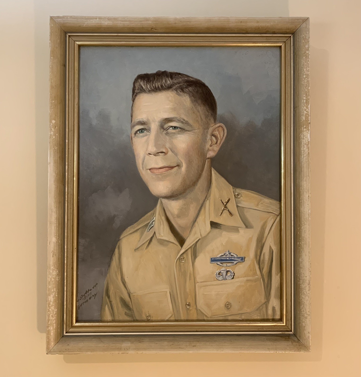 Vintage 1958 Oil Painting Military Man portrait Signed Framed 17”x22”
