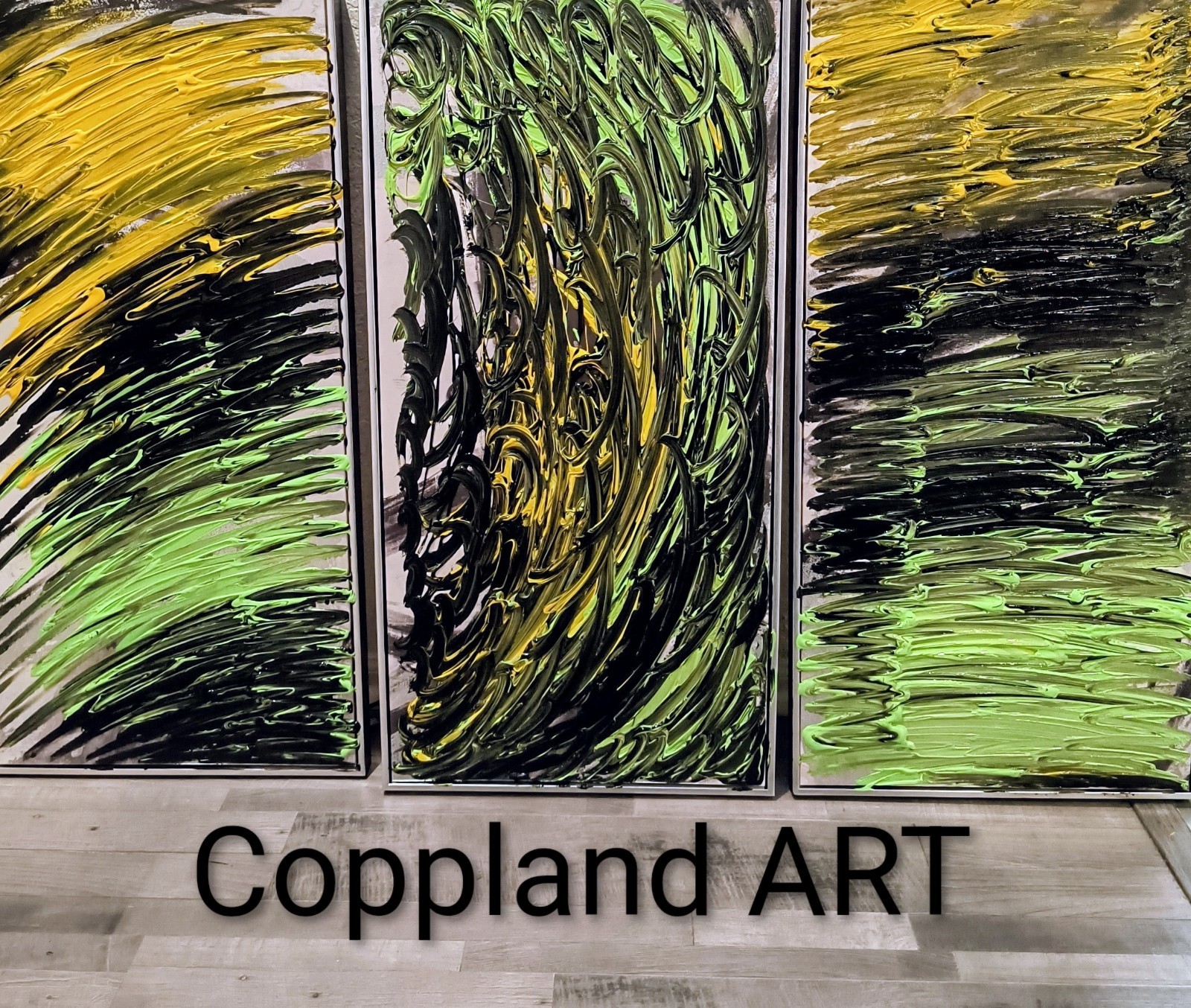 Trey Coppland, Summer Love Abstract Painting Triptych Set, Large, Framed