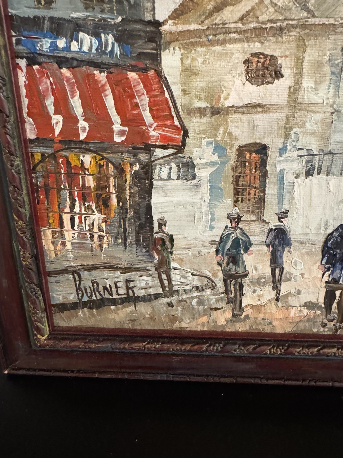 Vintage Parisian Street Scene By Artist Caroline Burnett Oil On Canvas