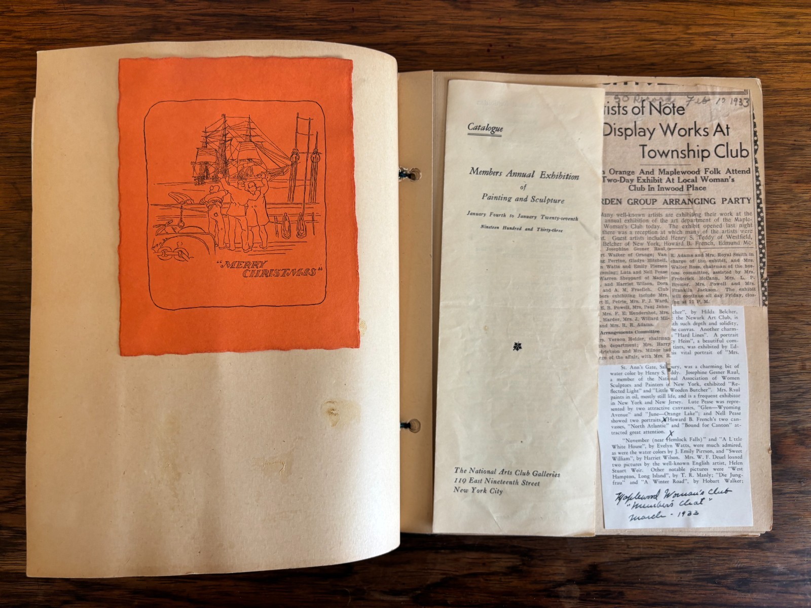 AMERICAN MARITIME ARTIST’S SCRAPBOOK HOWARD B FRENCH NATIONAL ARTS CLUB NEW YORK
