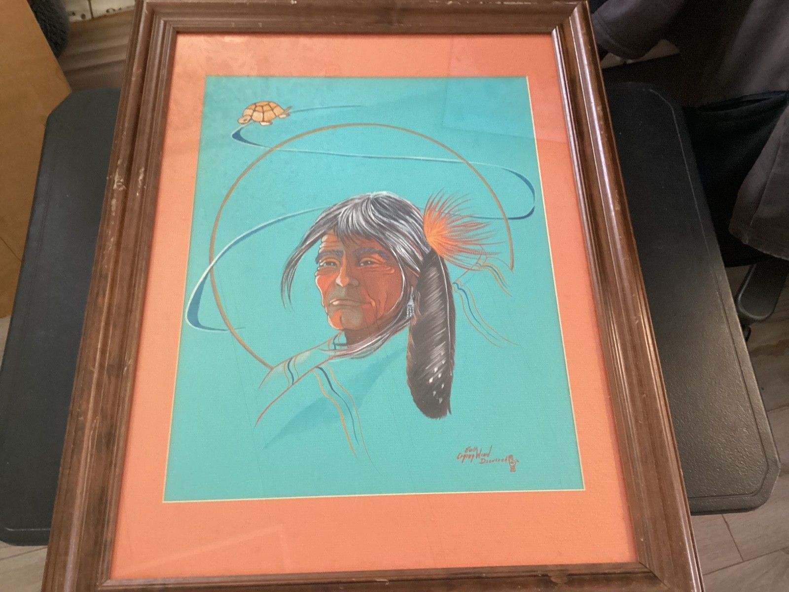 Wood Framed and Matted Print of Native American 21 1/2′ x 27 1/2″