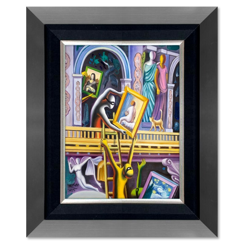 Mark Kostabi «Shifting» Framed Original Painting Canvas Hand Signed
